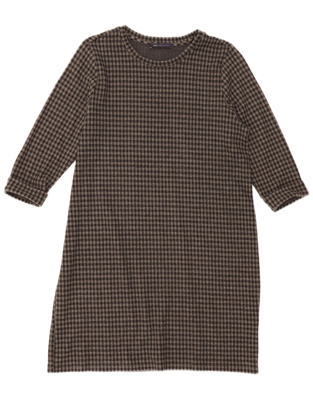 Vestido feminino Marks & Spencer manga 3/4, UK 16, grande, cinza, guingão
