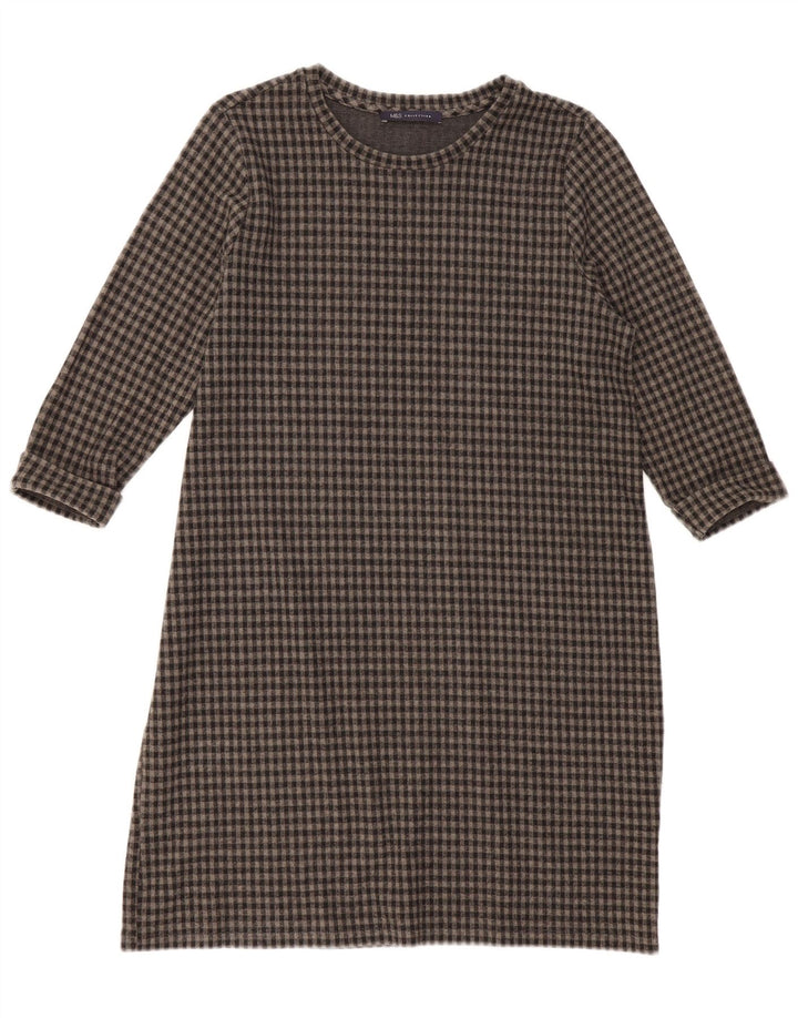 Vestido feminino Marks & Spencer manga 3/4, UK 16, grande, cinza, guingão