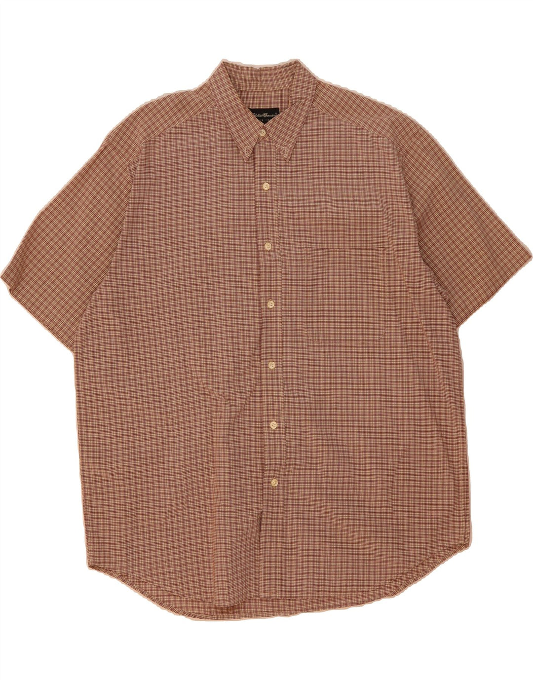 EDDIE BAUER Camisa masculina de manga curta grande algodão xadrez marrom