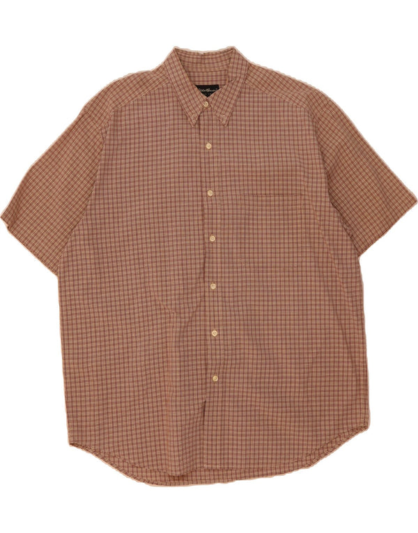 EDDIE BAUER Camisa masculina de manga curta grande algodão xadrez marrom