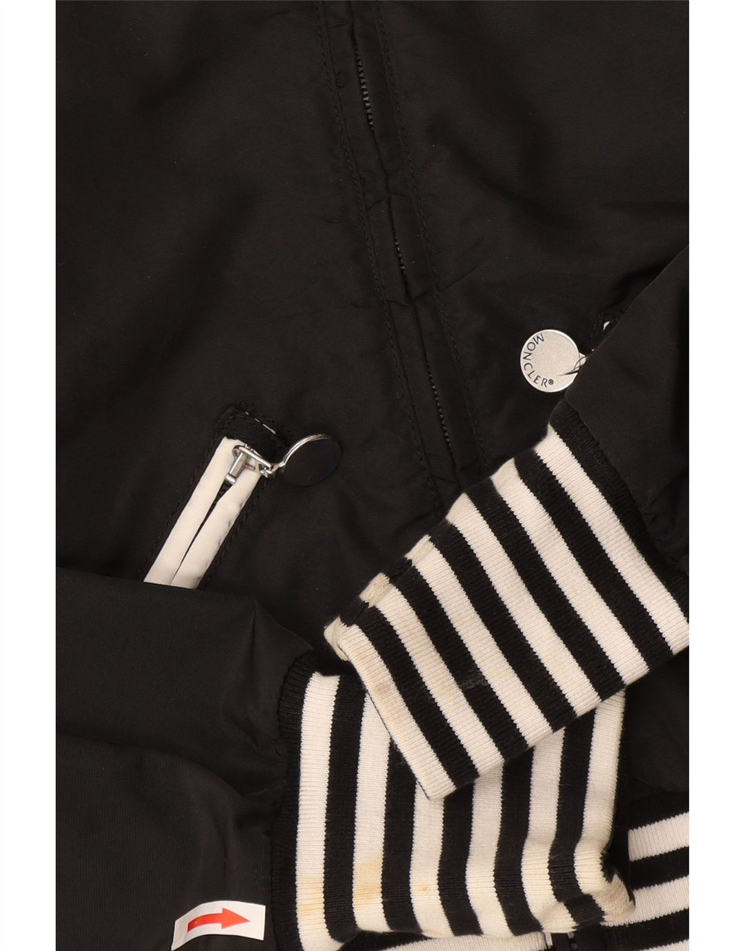 Moncler Jaqueta Bomber Feminina Crop 9-10 Anos Poliamida Listrada Preta