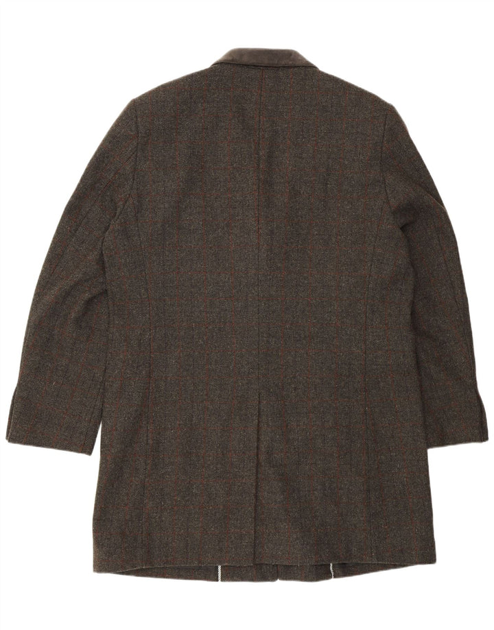 Jaqueta blazer masculina VINTAGE regular longline com 3 botões Reino Unido 46 3XL cinza xadrez