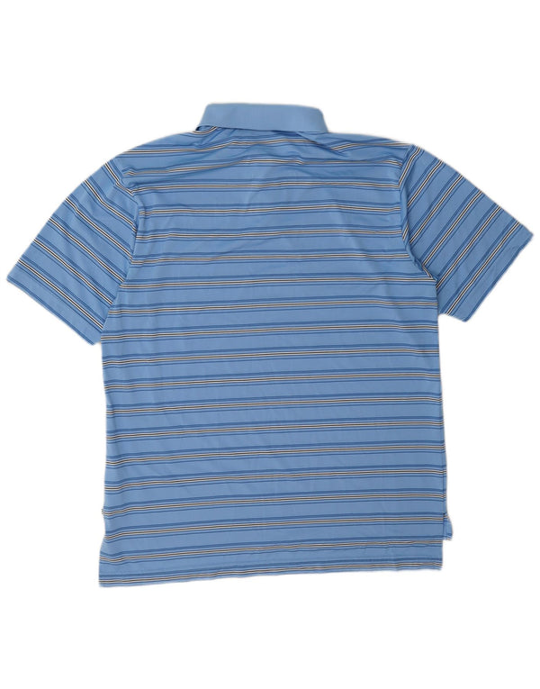 Camisa polo masculina Adidas grande poliéster listrado azul