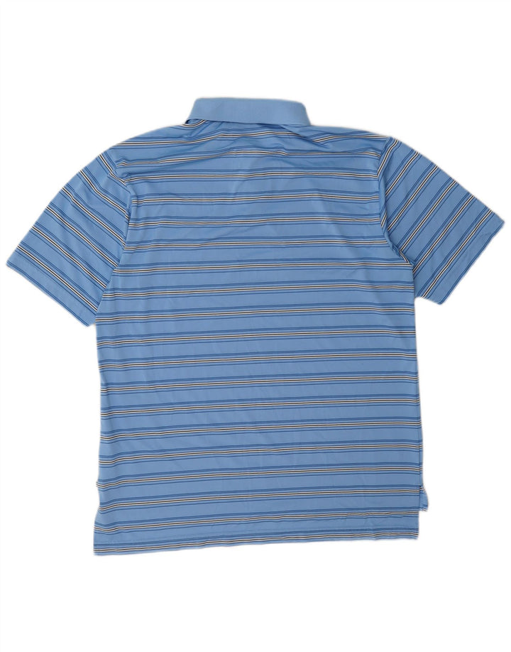 Camisa polo masculina Adidas grande poliéster listrado azul