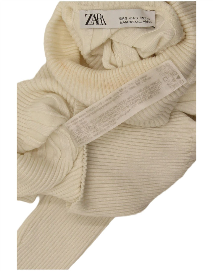 Top feminino Zara com gola redonda e manga comprida Reino Unido 10 viscose branca pequena