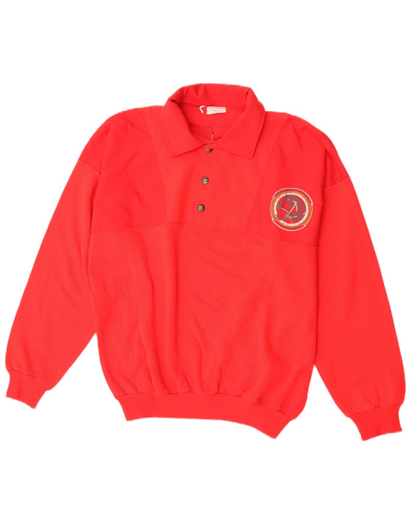 Moletom masculino vintage com gola polo Jumper XL algodão vermelho