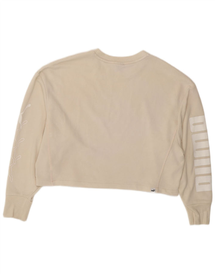 Puma moletom feminino oversized crop gráfico jumper UK 16 grande bege