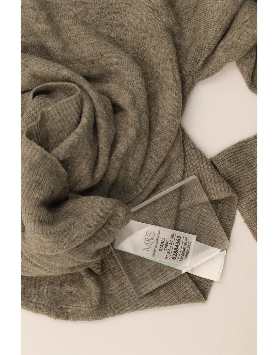 Suéter masculino Marks & Spencer com decote em V, pequeno acrílico salpicado cáqui