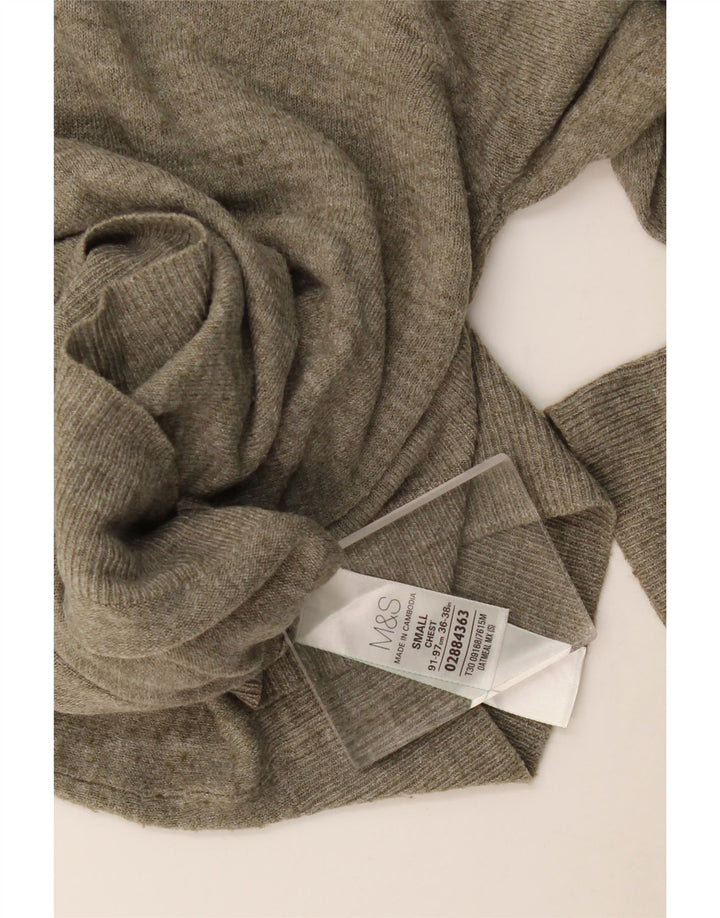 Suéter masculino Marks & Spencer com decote em V, pequeno acrílico salpicado cáqui