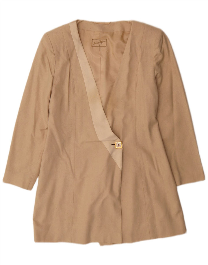Jaqueta Blazer Feminina Vintage Longline 1 Botão Reino Unido 10 Pequena Seda Bege