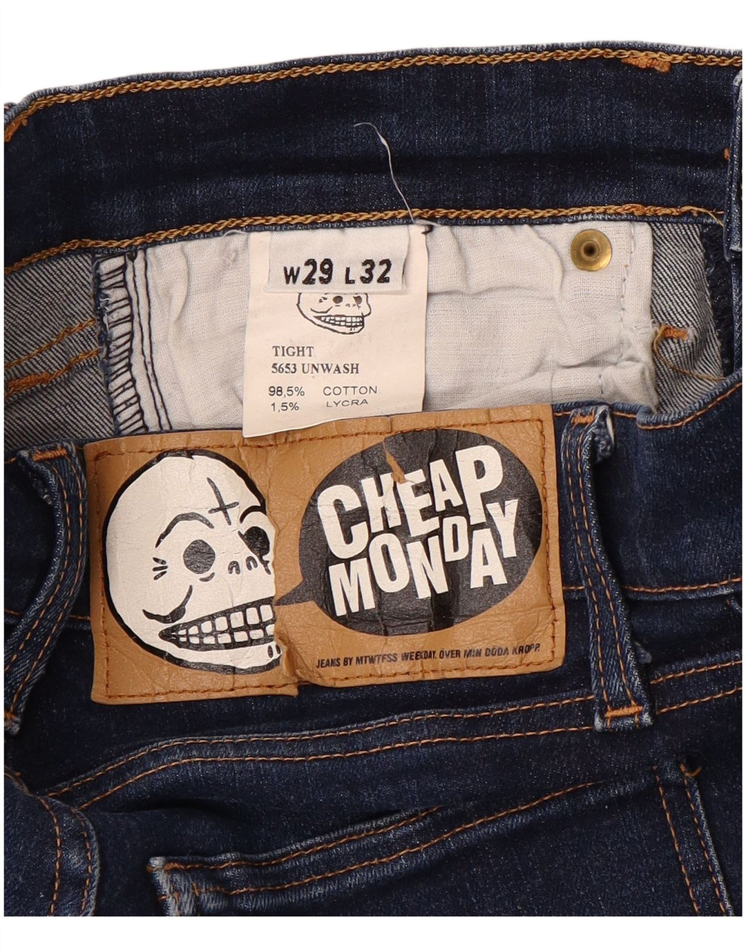 CHEAP MONDAY Jeans skinny feminino W29 L29 algodão azul marinho
