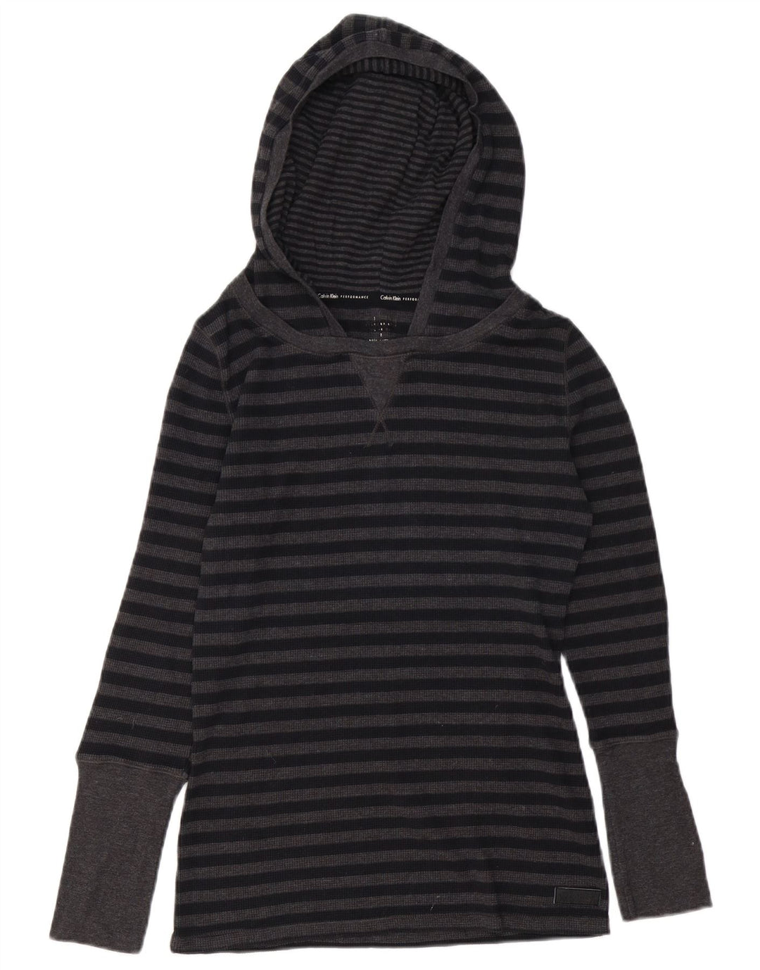 Calvin Klein Top feminino com capuz manga comprida Reino Unido 12 algodão listrado cinza médio