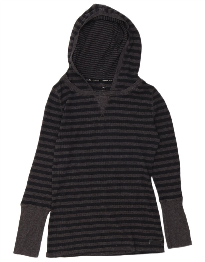 Calvin Klein Top feminino com capuz manga comprida Reino Unido 12 algodão listrado cinza médio