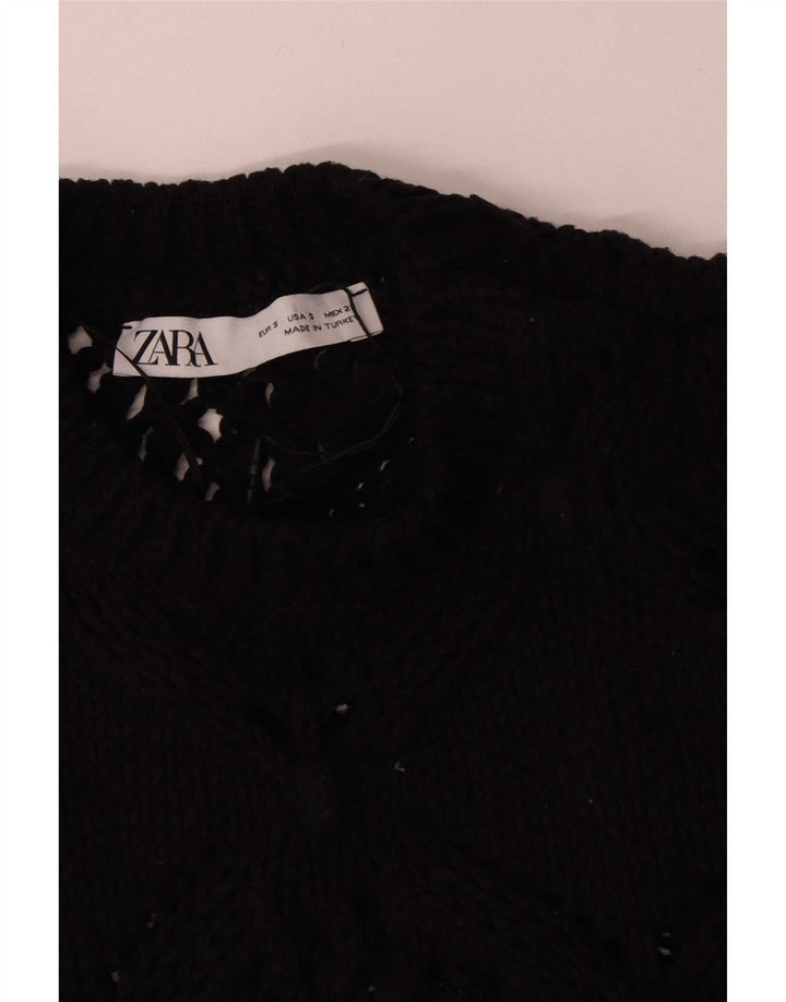 Blusa feminina de malha sem mangas Zara UK 10 poliéster preto pequeno