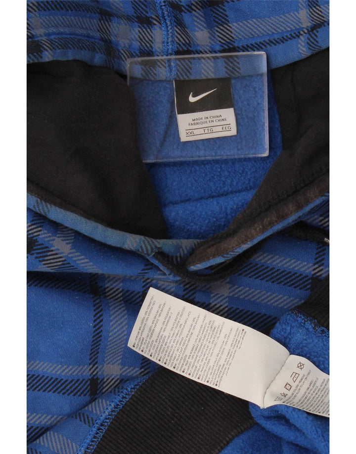 Nike Mens Hoodie Jumper 2XL Azul Xadrez Algodão