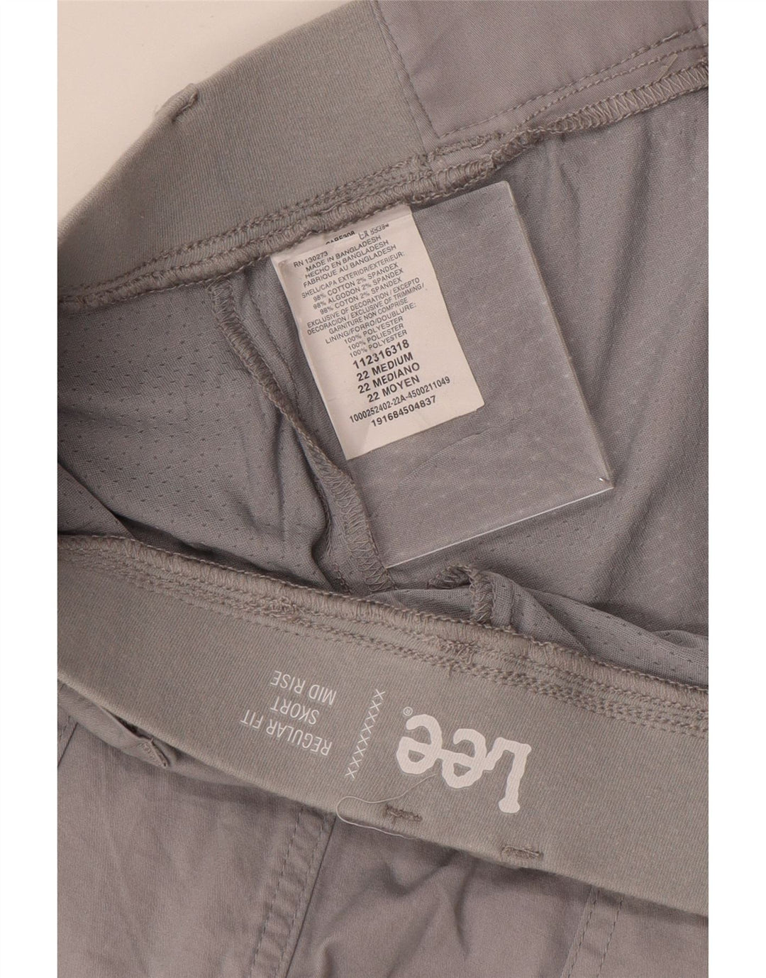 LEE Womens Mid Rise Regular Fit Skort US 22 3XL Algodão Cinza