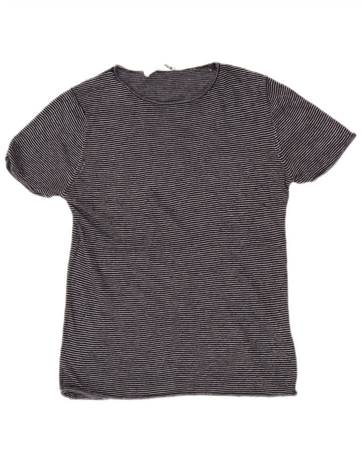 Zara Camiseta Feminina Top UK 12 Médio Listrado Azul Marinho Modal