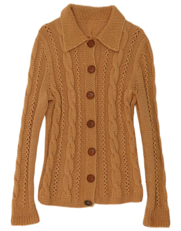 Suéter cardigã feminino vintage UK 10 pequeno bege