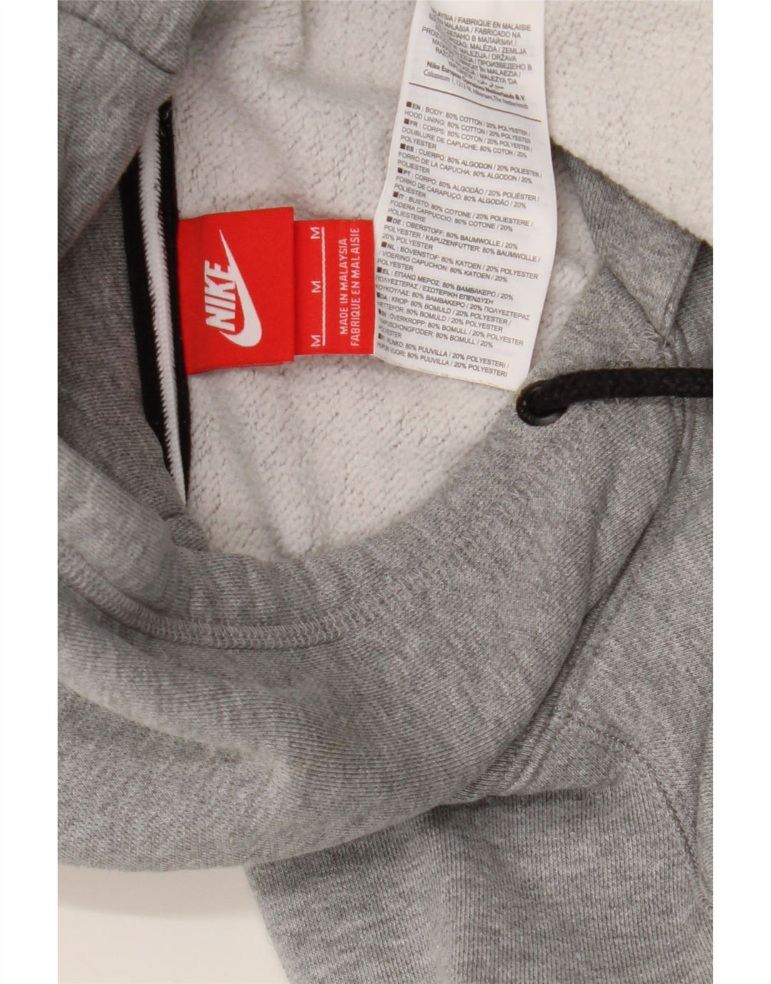 Suéter com capuz gráfico masculino Nike médio cinza algodão manchado