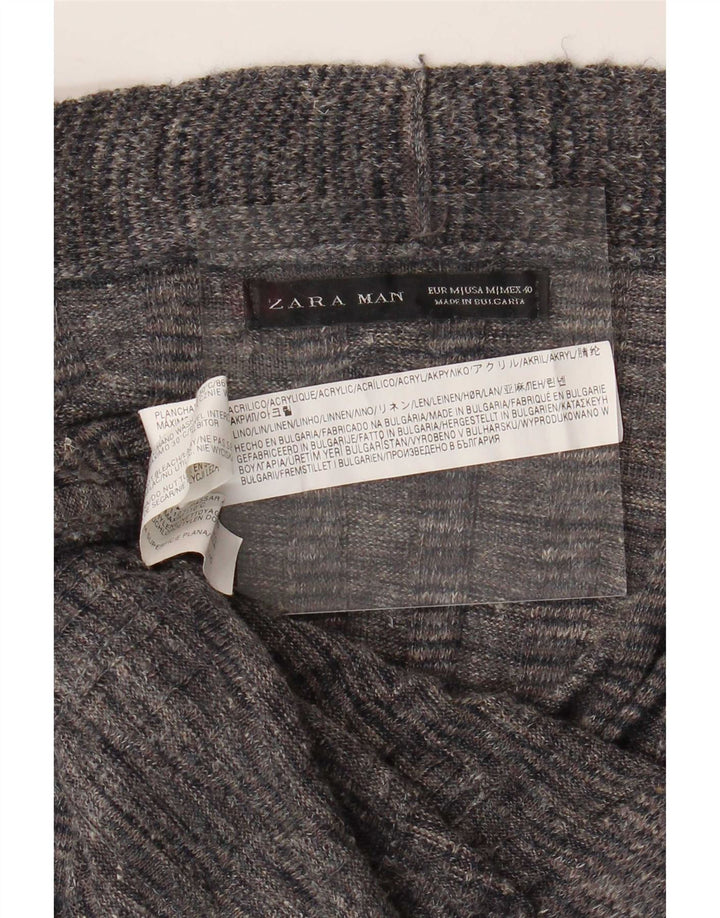 Suéter Zara masculino aberto cardigã cinza médio manchado acrílico
