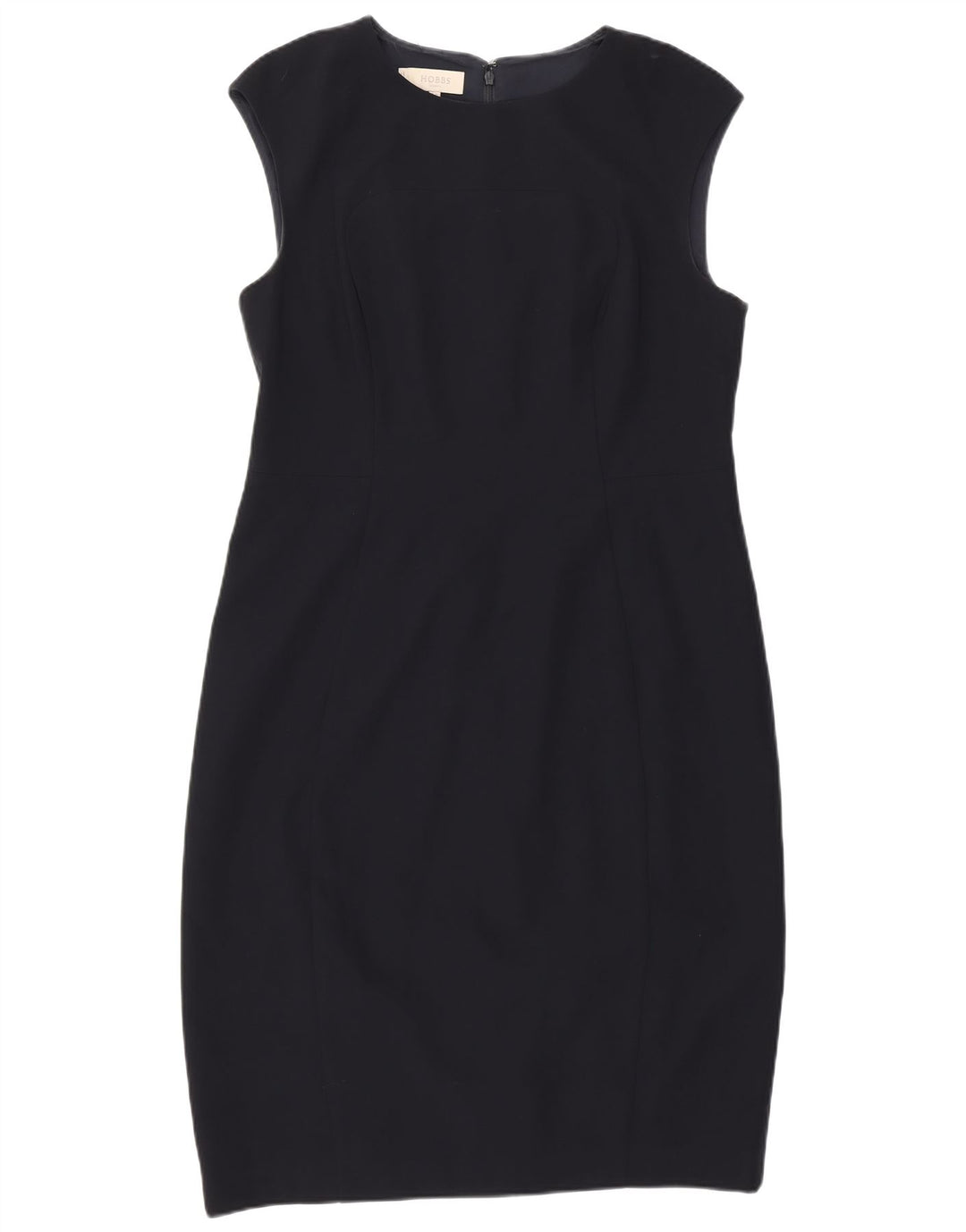 Vestido feminino Hobbs com bainha sem mangas Reino Unido 14 grande poliéster azul marinho
