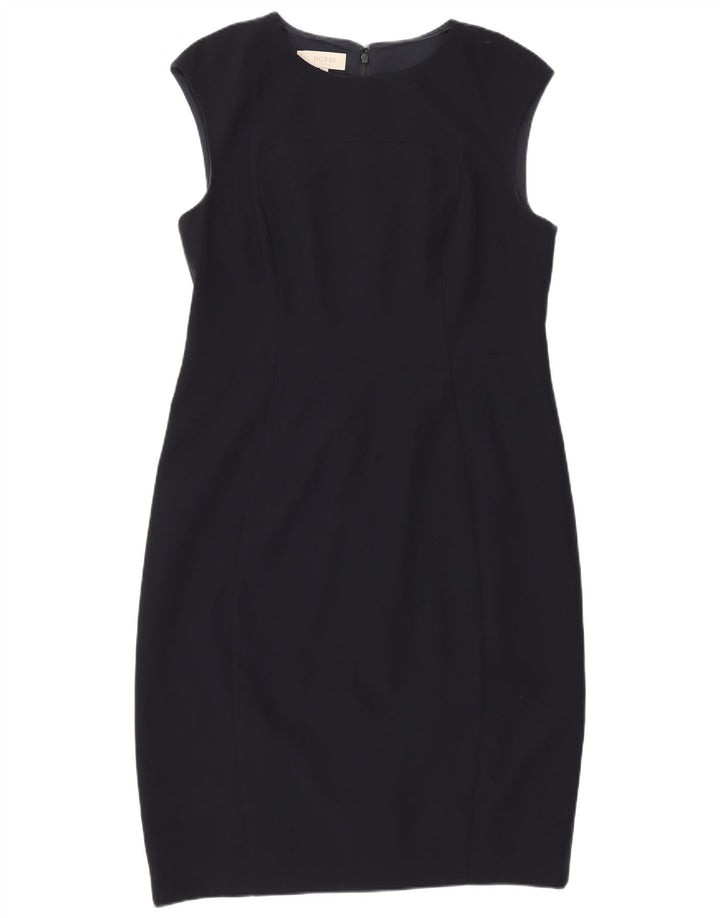 Vestido feminino Hobbs com bainha sem mangas Reino Unido 14 grande poliéster azul marinho