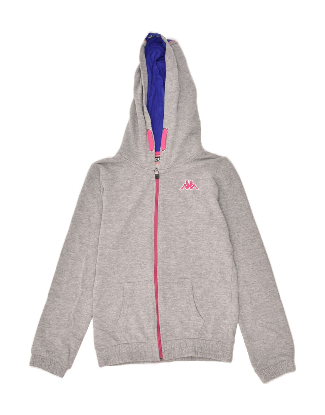 KAPPA Girls Graphic Zip Hoodie Sweater 13-14 Years Grey Cotton | Vintage Kappa | Thrift | Second-Hand Kappa | Used Clothing | Messina Hembry 