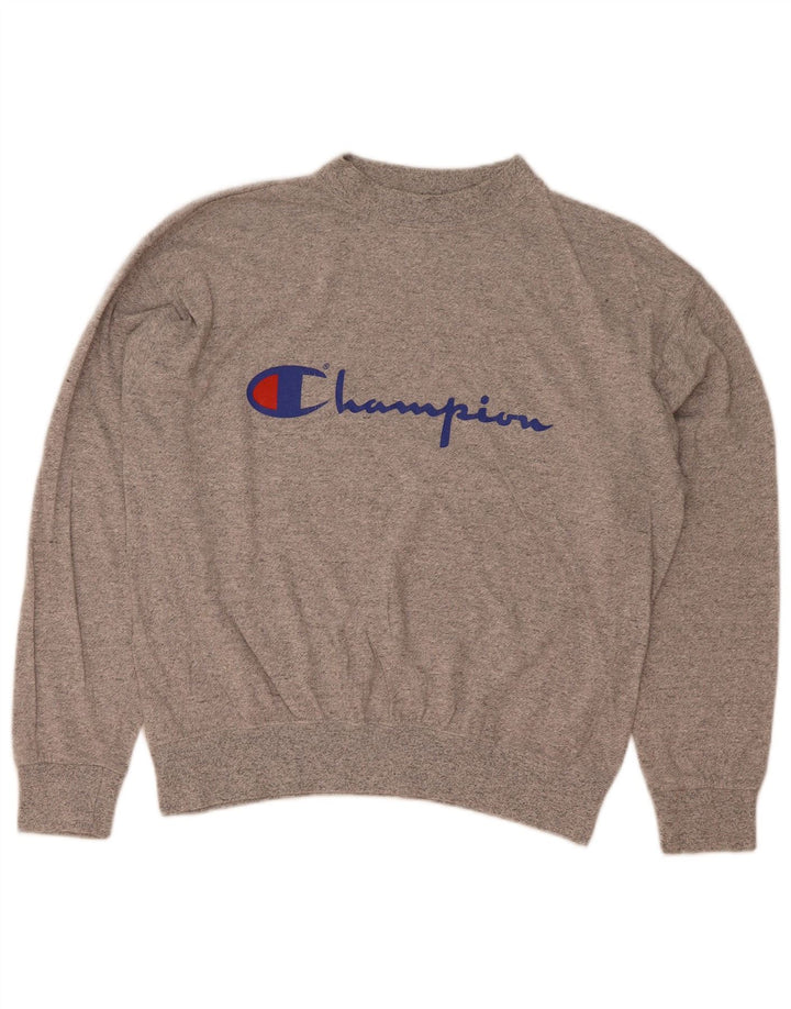 Champion masculino gráfico moletom jumper médio cinza algodão