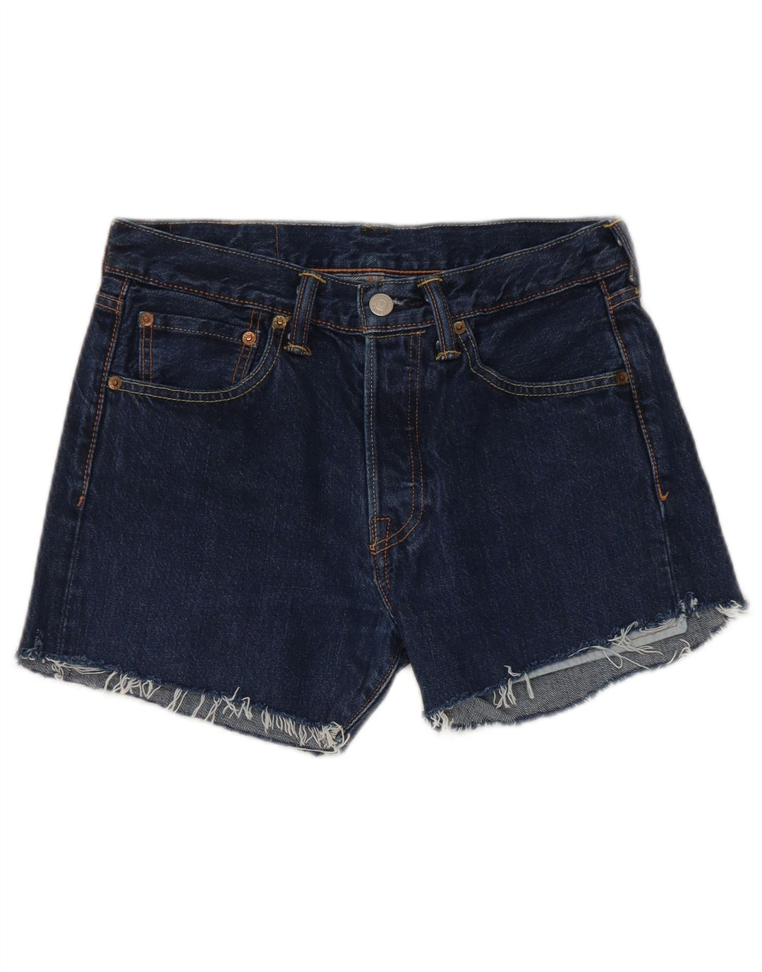 Shorts jeans feminino Levi's 501 desgastado W28 algodão azul marinho médio