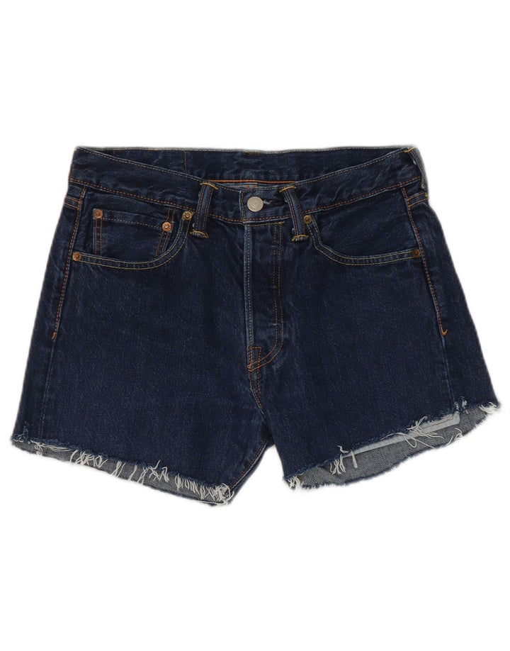 Shorts jeans feminino Levi's 501 desgastado W28 algodão azul marinho médio