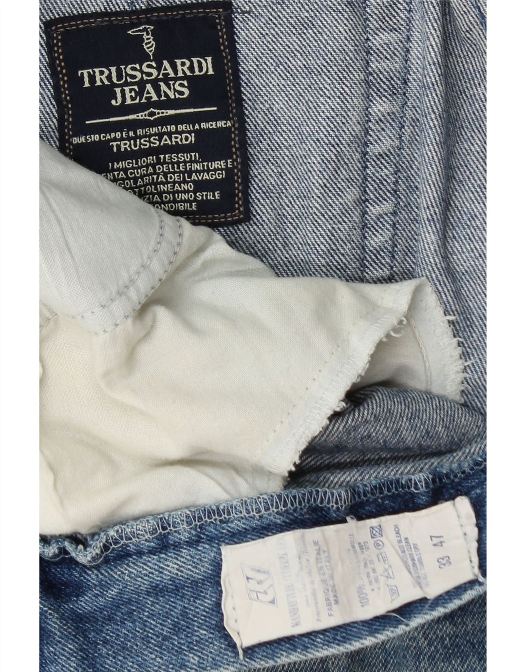 Jeans cônicos femininos TRUSSARDI W33 L30 algodão azul