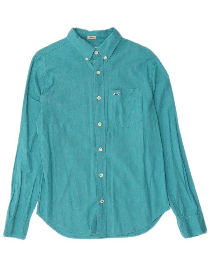 Hollister Mens Stretch Camisa XS Algodão Turquesa