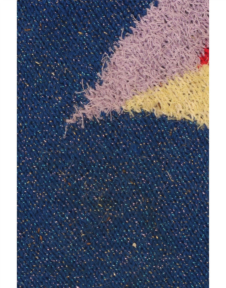 Suéter feminino VINTAGE com gola tartaruga Reino Unido 14 grande bloco colorido azul