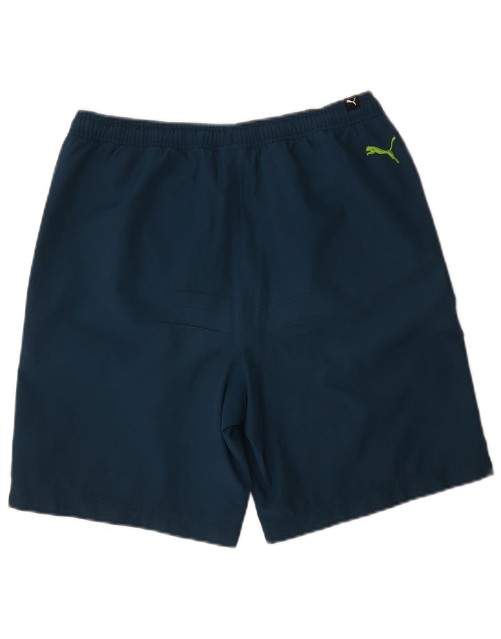 Shorts esportivos masculinos Puma Graphic pequenos poliéster azul marinho