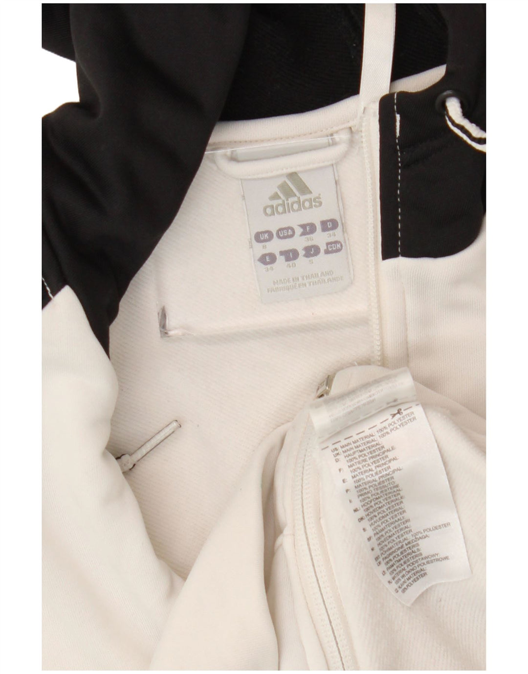 Suéter adidas feminino com capuz e zíper Reino Unido 8 pequeno bloco colorido branco poliéster