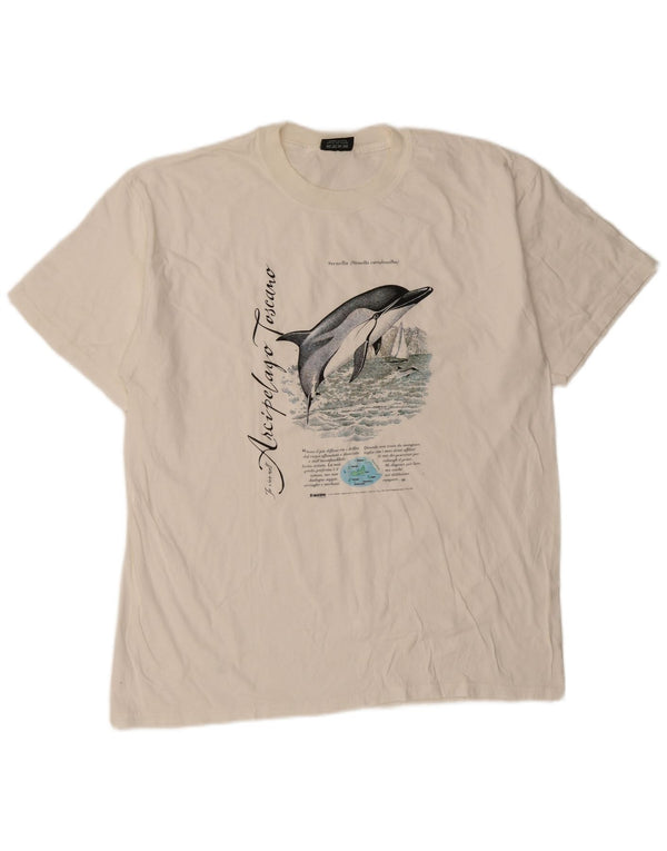Camiseta gráfica masculina vintage Top XL algodão branco