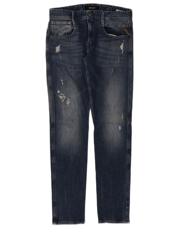 REPLAY Jeans feminino Anbass desgastado slim W30 L31 azul