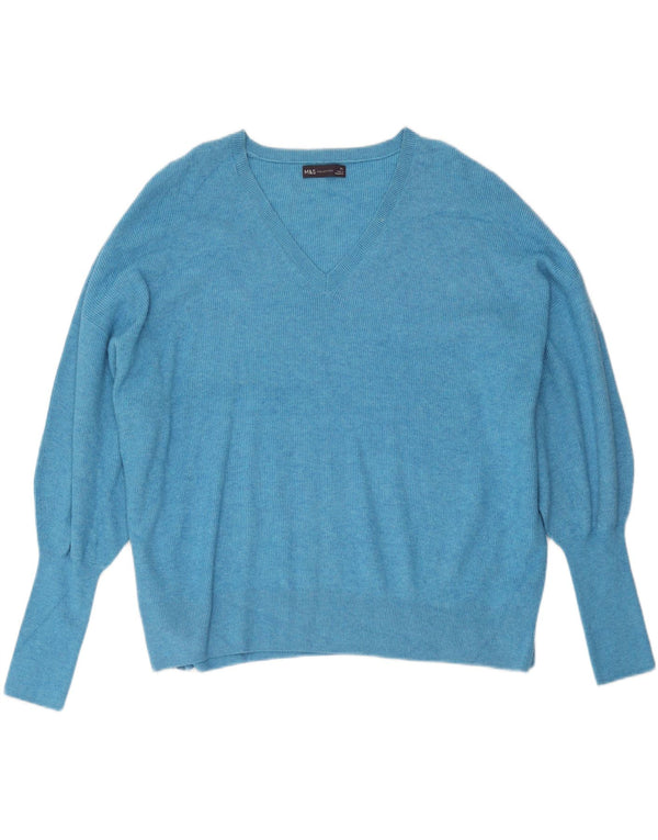 Suéter feminino Marks & Spencer grande com decote em V Reino Unido 18 XL azul