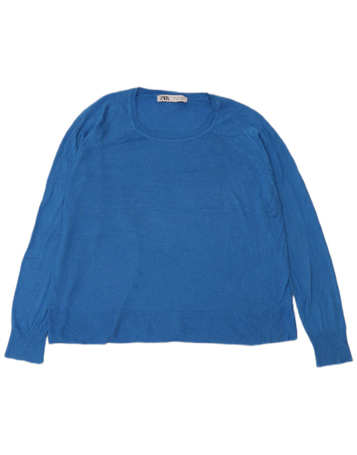 Zara Suéter feminino oversized com gola canoa Reino Unido 10 pequeno azul