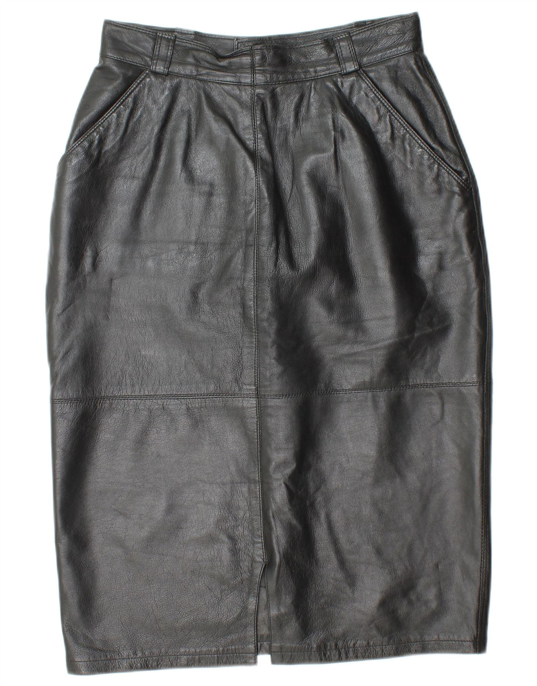 Saia feminina de couro de cintura alta VINTAGE IT 44 médio W26 couro preto