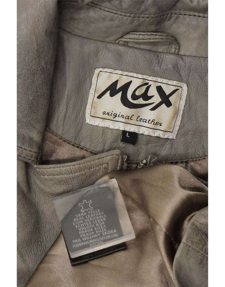 Max Womens Leather Biker Jacket UK 14 Grande Couro Cinza