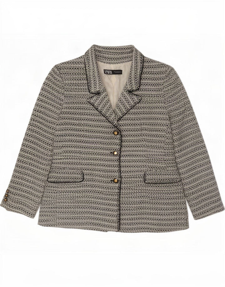 Jaqueta blazer feminina Zara com 3 botões Reino Unido 18 XL cinza risca de giz poliéster