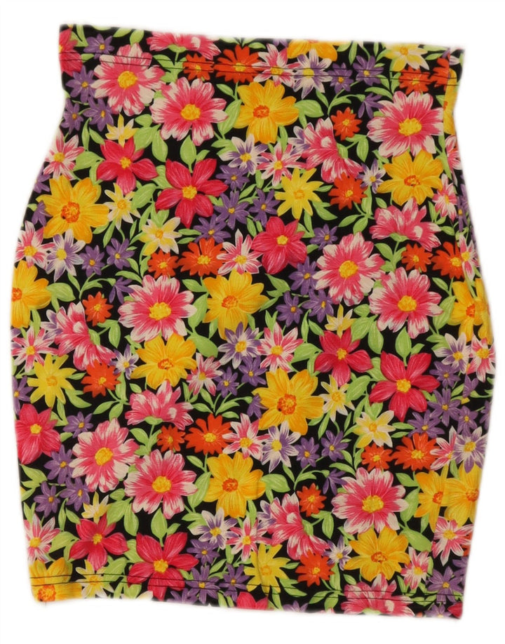 Saia lápis feminina vintage W28 média floral multicolorida