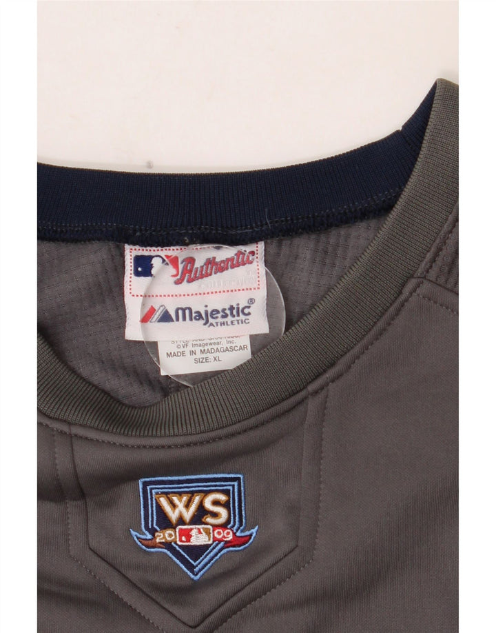 MAJESTIC Mens Wilson Gráfico Top Manga Longa XL Cinza Colourblock Poliéster