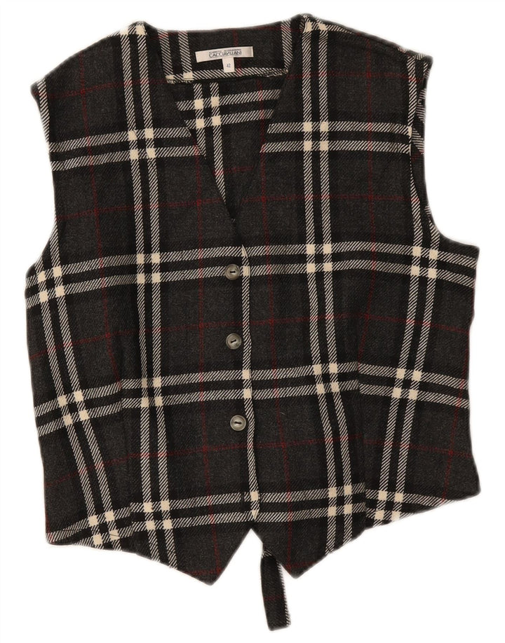 Colete feminino vintage IT 42 lã xadrez cinza médio