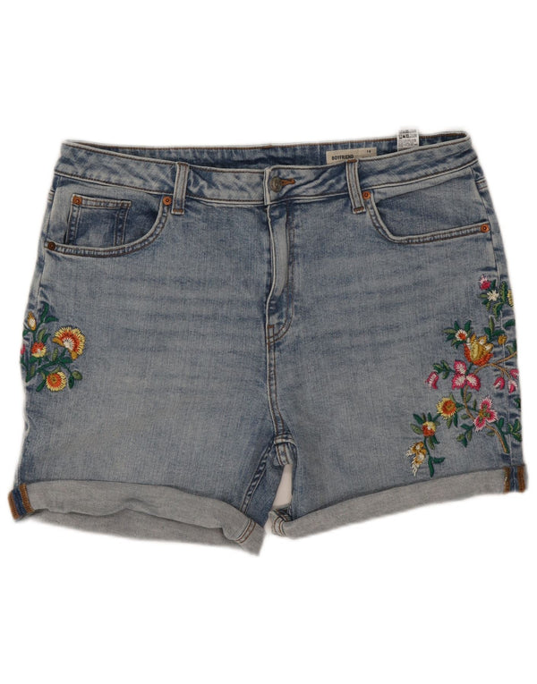 Shorts jeans feminino Marks & Spencer Boyfriend UK 16 grande W35 azul floral