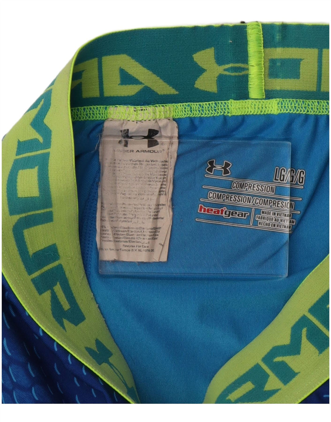 Leggings femininas Under ARMOR Heat Gear Graphic UK 14 grandes azuis geométricas