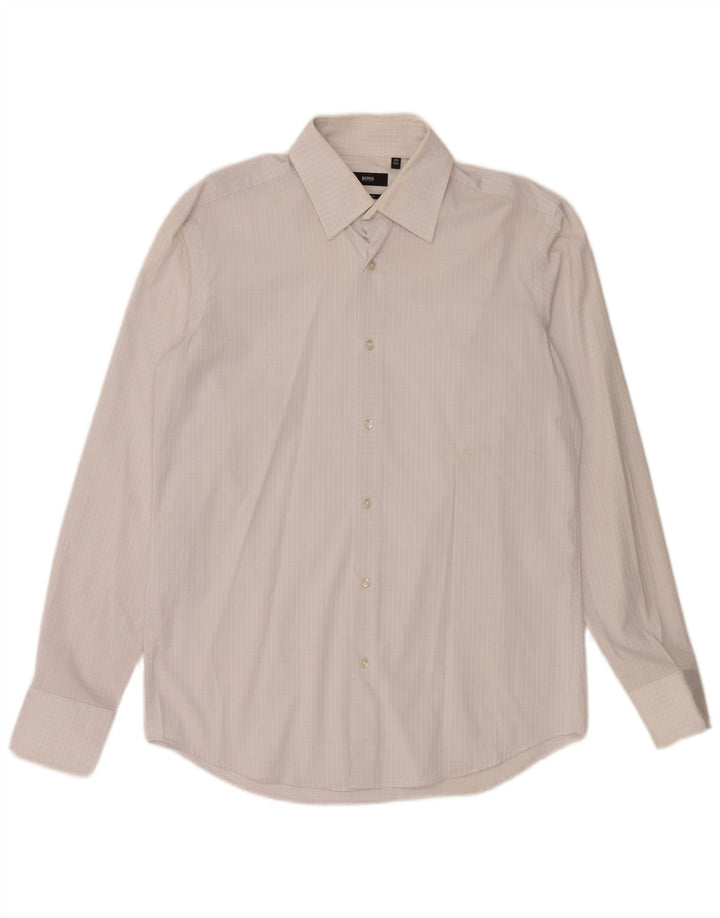 Camisa masculina de ajuste regular HUGO BOSS tamanho 40 15 3/4 médio branco guingão