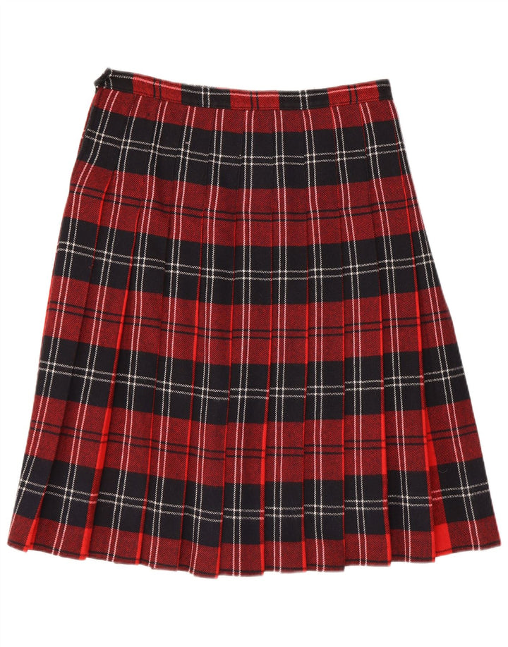 Saia plissada feminina vintage W30 xadrez vermelho médio