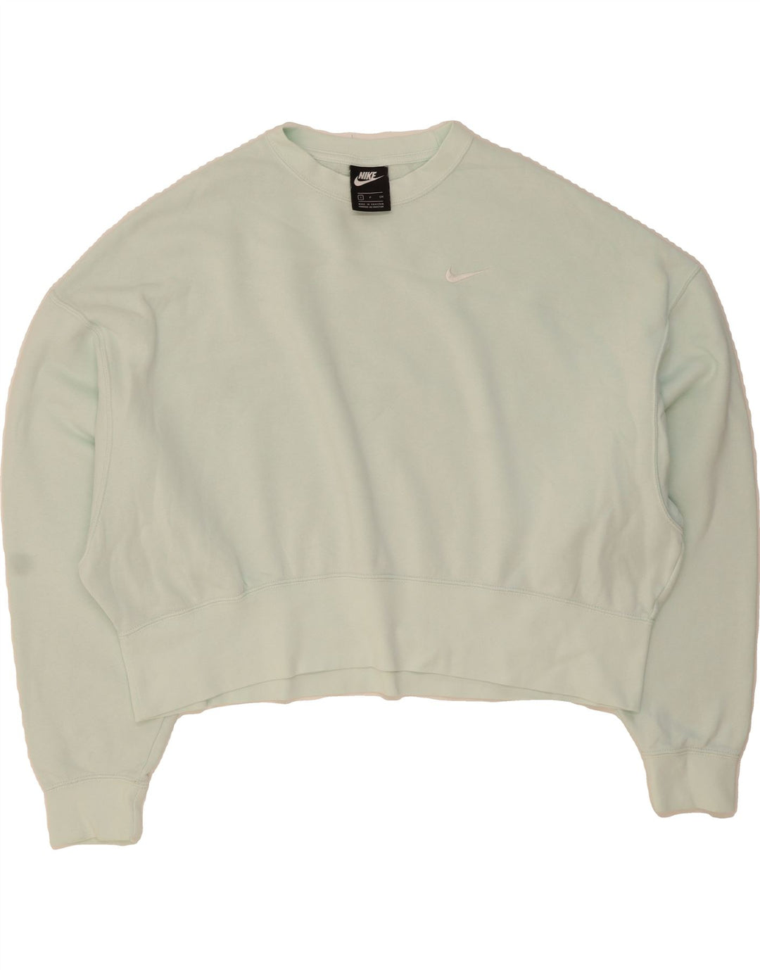 NIKE Womens Oversized Crop Sweatshirt Jumper UK 10 Small Turquoise Cotton Vintage Nike and Second-Hand Nike from Messina Hembry 